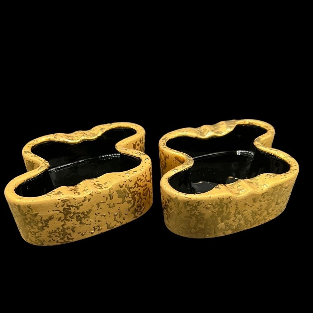 Set of 2 Le Mieux China Ashtrays VTG 1940s Black China Ashtray 24k Weeping Gold